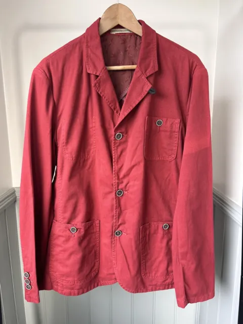 Ted Baker Jacket size 4 Red Cotton Collared With Pockets Unlined Blazer Button