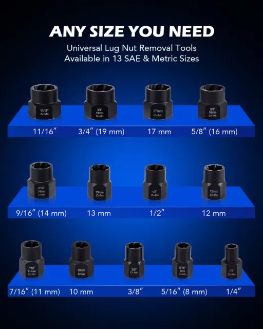 OMT Impact Bolt Extractor Set Nut Remover Stripped Extraction Socket Tools 13pcs 2