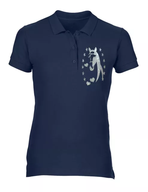 Horse Riding equestrian Ladies Polo Shirt GLITTER PRINT Horse silhouette & stars