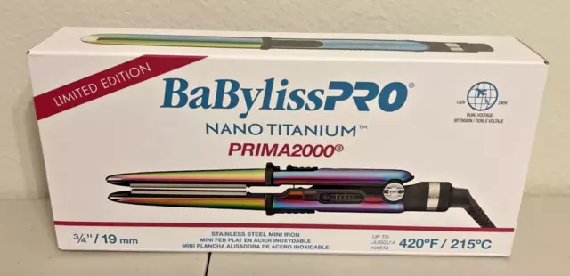 BaByliss PRO Nano Titanium Prima 2000 Stainless Steel 3/4" Mini Iron Limited Edt