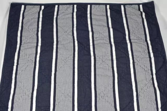 Pottery Barn Kids Blue Chambray Stripe Toddler Quilt Blanket 36x50 Farmhouse