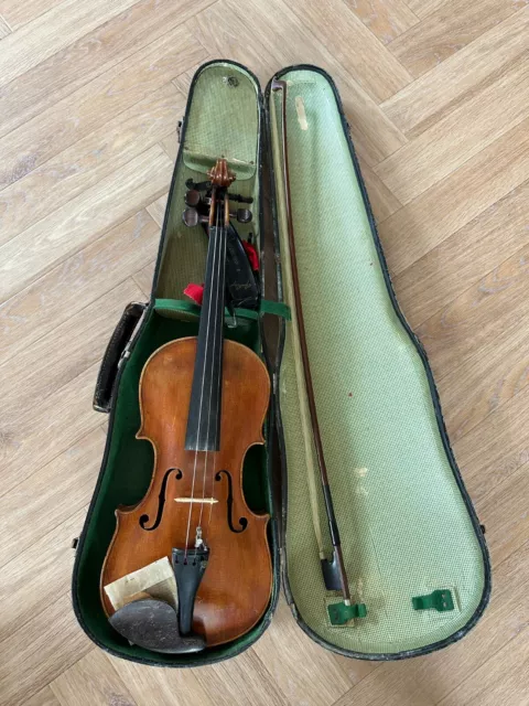 Vecchio violino vintage con biglietto valigetta violino scioglimento originale antico