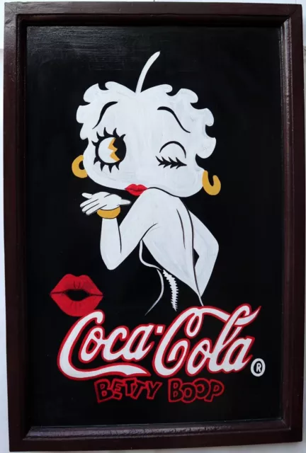 Pannello Quadro in legno Betty Boop Coca Cola cornice nera arredo  cm 60x40