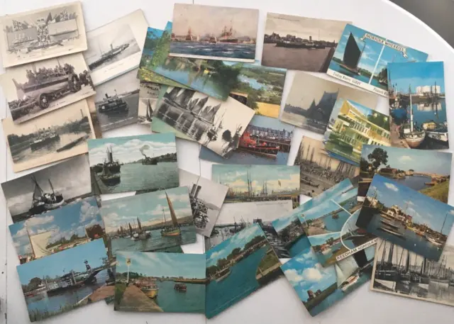 Boat postcards 40+ job-lot - early 20th century to 1980s. Mostly East Anglia