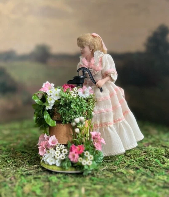 Vintage Artisan Miniature Dollhouse Signed Cistern Well Pump Barrel Diorama
