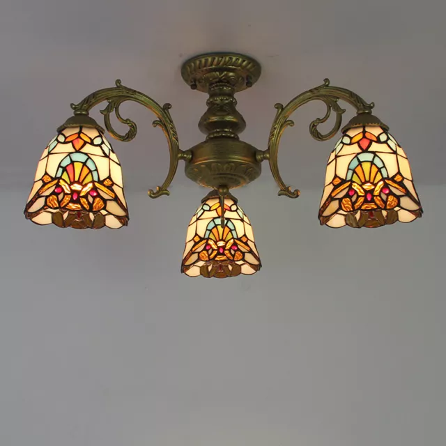 Luxury Ceiling Chandelier Pendant lamp Tiffany Style Stained Glass Shape baroque