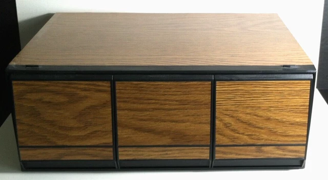 Vintage CD Holder 3 Drawers Storage Cabinet for 60 Compact Discs Faux Wood Case
