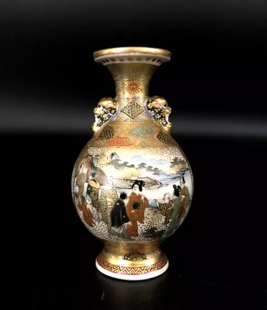 Beautiful Antique Japanese Satsuma Miniature Gilded Porcelain Vase Signed