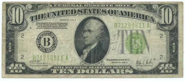 1928 C $10 Federal Reserve Note = New York = Redeemable In Gold On Demand