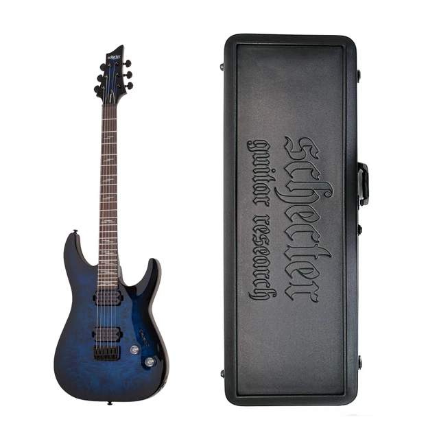 Schecter Omen Elite 6 String Electric Guitar See Thru Blue Burst with Case