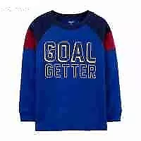CARTERS Boys Long Sleeve T Shirt Goal Getter Graphic Blue Size 12 $24 -NWT
