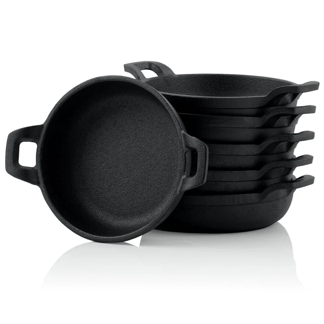 BBQ-Toro Gusseisen Grillpfännchen (6-er Set) | Ø 13 cm | Bereits eingebrannt