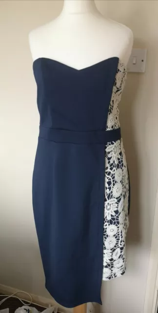LITTLE MISTRESS CROCHET Lace Trim Navy Strapless Asymmetric Dress Size UK 12 2.00 PicClick UK