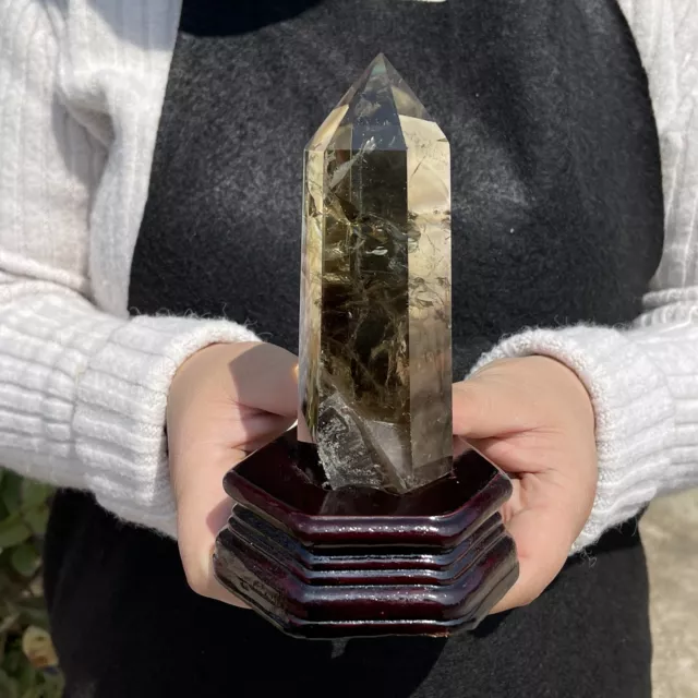 All 1.3LB Natural Smoky quartz obelisk crystal wand  double point healing G3894