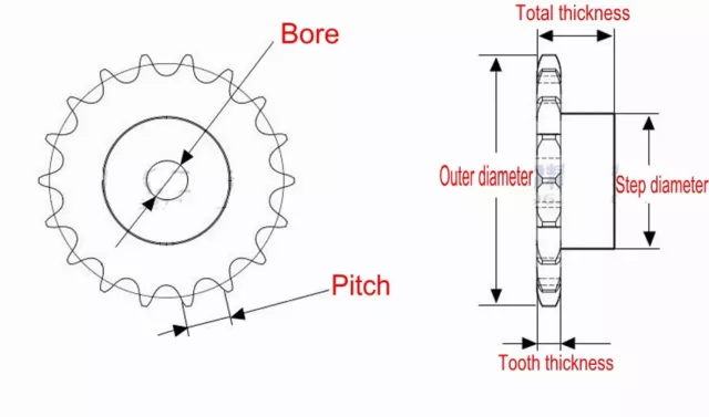 #25 pignon d'entraînement à chaîne 9T pasch 6,35 mm 04C9T pour chaîne à rouleaux #25 1/4" 2