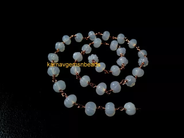 5 Feet White Opalite Watermelon Carved 6-7mm Rosary Beaded Chain RoseGold Plated