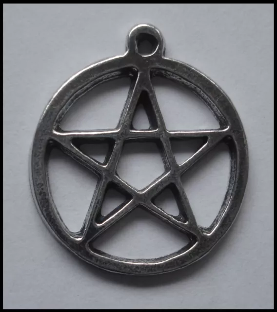 PEWTER CHARM #1409 PENTAGRAM in circle Wicca (27mm x 24mm) 1 bail pendant