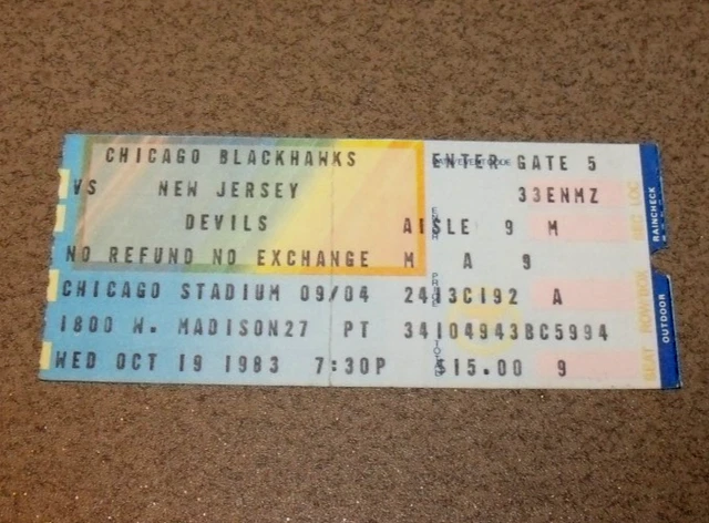 CHICAGO BLACKHAWKS 10/19/1983 Ticket Stub vs New Jersey Denis