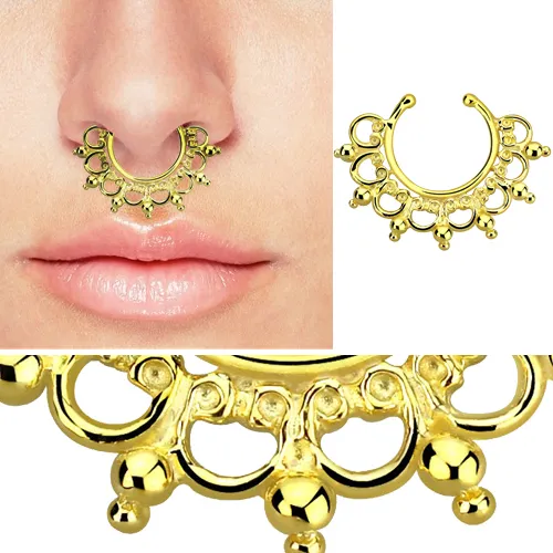 18g (1mm) Gold Antique Elaborate Indian Design Fake Nose Hoop Septum Ear Helix