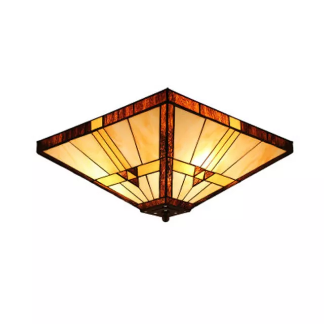 Retro Art Deco Tiffany Stained Glass Flush Mount Light Ceiling Lighting Fixture
