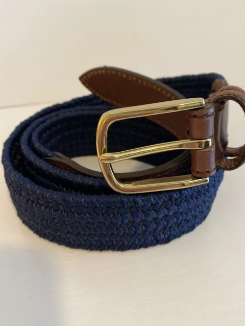 Brooks Brothers Blue Woven Stretch Golf Belt Men’s Sz 42 Brass Buckle