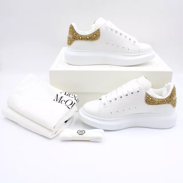 Alexander McQueen Oversized Crystal Embellished Sneakers in White/Gold - EU 36