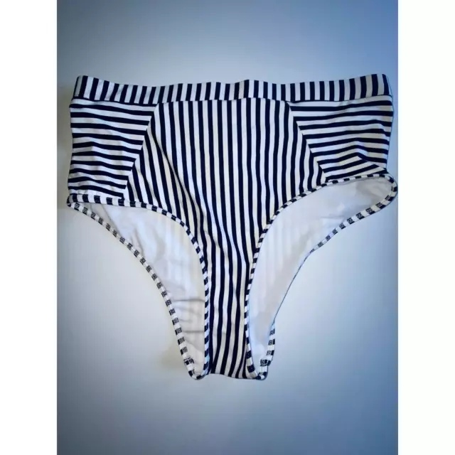 NWT Envya Women's Black and White Striped High-Waist Bikini Bottoms Size Large
