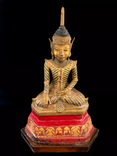 Antique Burmese Budda Gilt And Red Lacquer