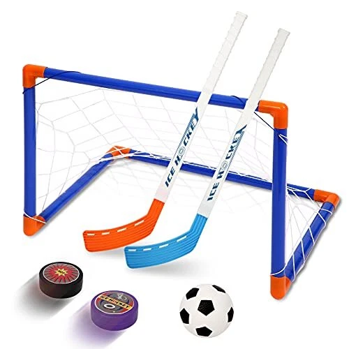 GOODLYSPORTS Hockey Goal with Two Hockey Sticks. 2 in 1Kids’ Indoor and