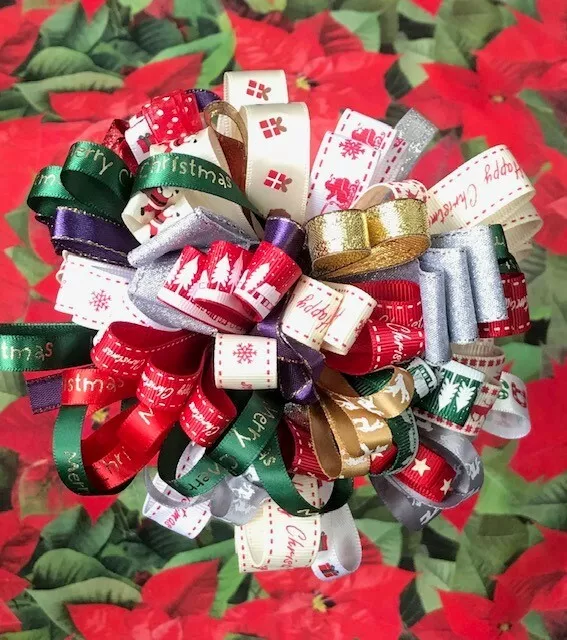 CHRISTMAS RIBBON BUNDLES 10 x 1M PACK GIFT WRAPPING WREATHS DECORATIONS CRAFTS
