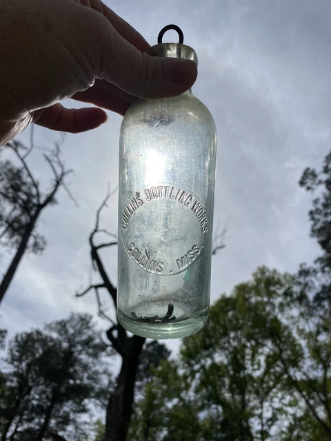 Antique Collins Mississippi Ms Slug Plate Hutchinson Hutch Soda Bottle With Loop
