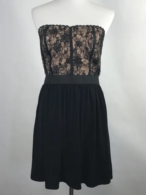 Elle Dress Size 10 Strapless Back Zipper Lace overlay Black and Ivory