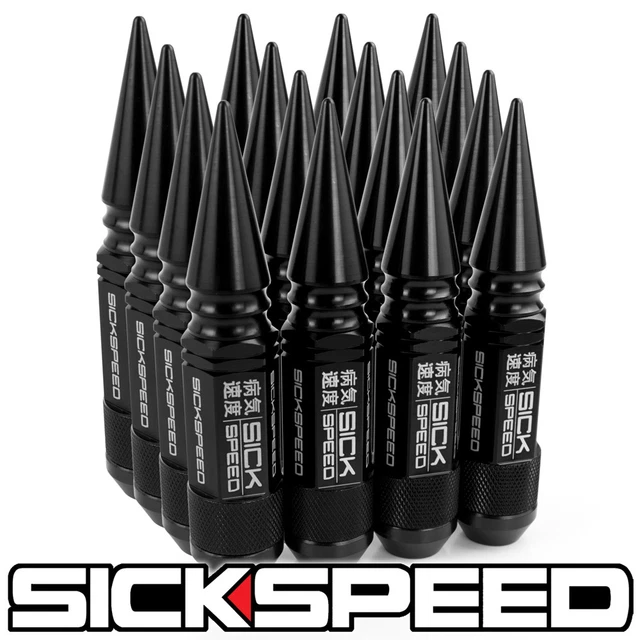 SICKSPEED 16PC Noir Pointu Aluminium Étendu 108MM 3 PC Écrou Écrous 1/2X20 N30