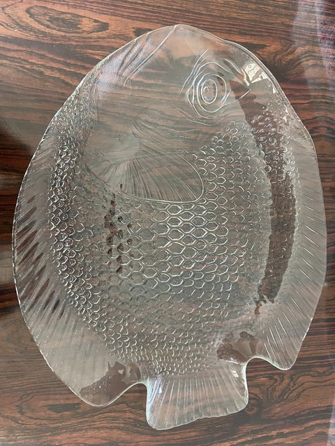 4 assiettes poisson en verre transparent, publicitaire lever, arcoroc