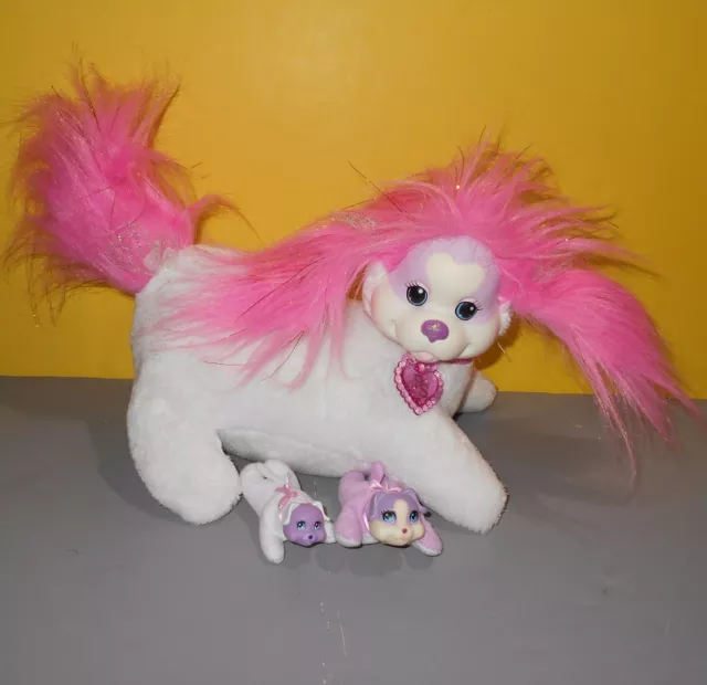 2015 Puppy Surprise Pink White Mommy Dog Plush Popcorn 2 Puppies - Mama & Babies