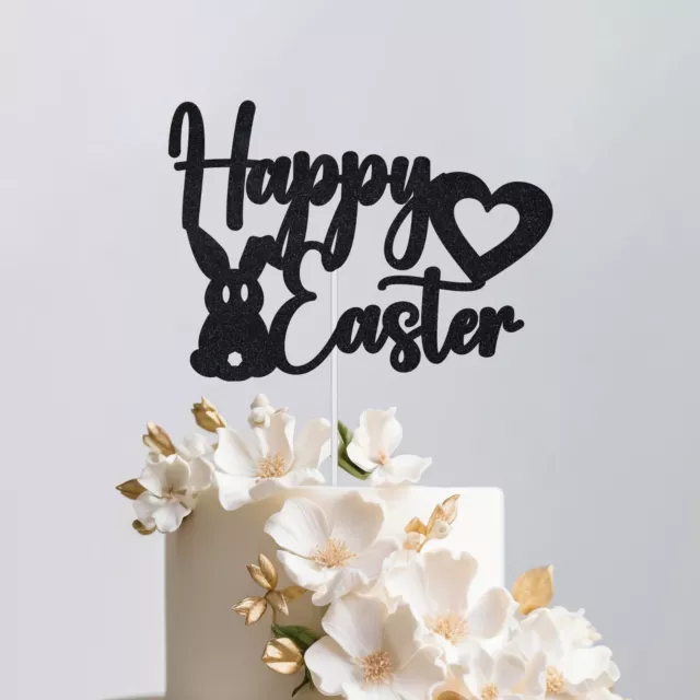 Happy Easter Glitter Cake Topper Easter Bunny & Heart Design Party Decorations