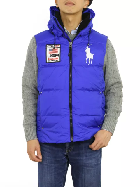 Polo Ralph Lauren Big Pony Hooded Puffer Down Vest w/USA Patch - Sapphire