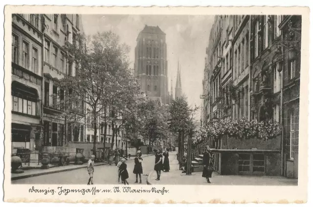 Danzig, Jopengasse mit St. Marienkirche, alte Ak um 1930