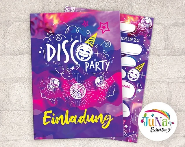 JuNa-Experten 12 Einladungskarten 9. Geburtstag Mädchen - Disco VIP Design A6 Format