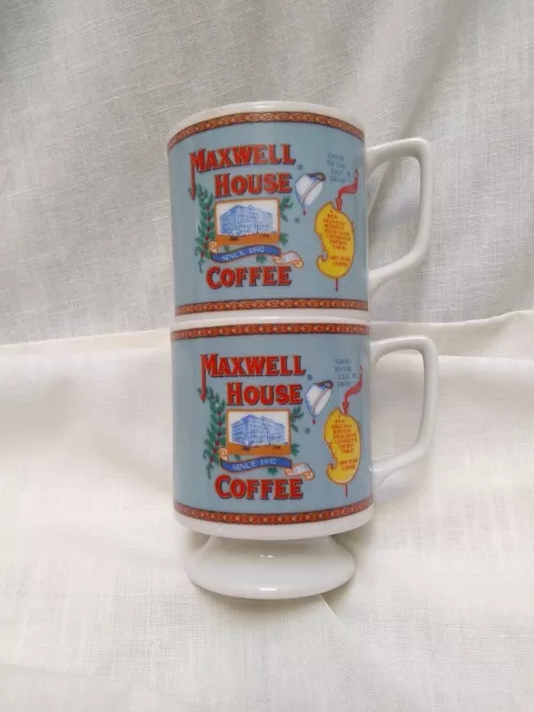 Vintage 1970s Maxwell House Coffee Cups 3.5" Mugs Pedestal Footed Made Japan