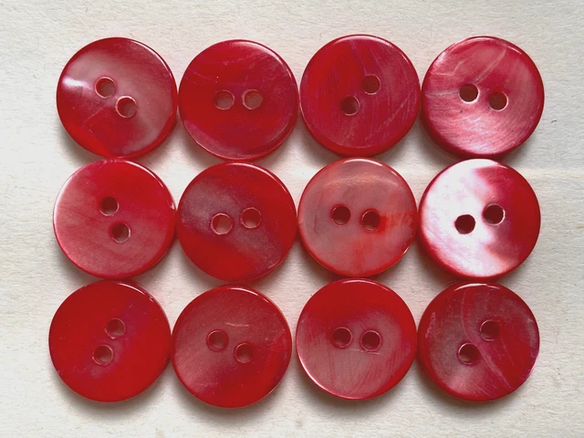 Lot De 12 Boutons En Nacre Véritable Rouge Rosé - Diamètre 14 Mm, 2 Trous, Vintage Pour Couture Et Artisanat
