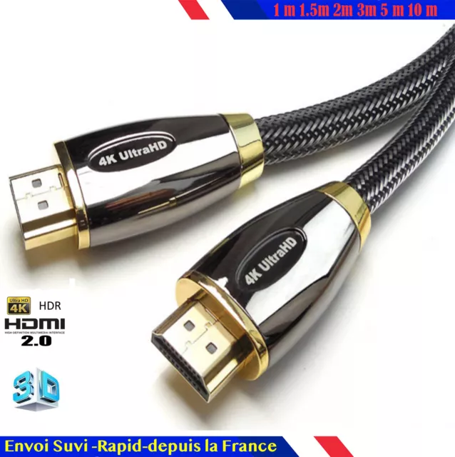 Câble HDMI full ultra HD v2.0 4K 2160p 3D coton nylon 1/1,5/2/3/5/10/15/20/30 m
