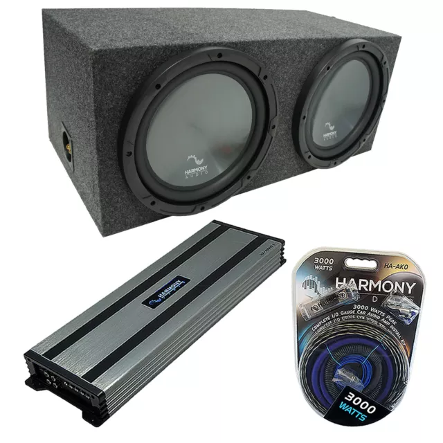 Universal Car Stereo Rearfire Sealed Dual 15" Harmony R154 Sub Box & HA-A1500.1