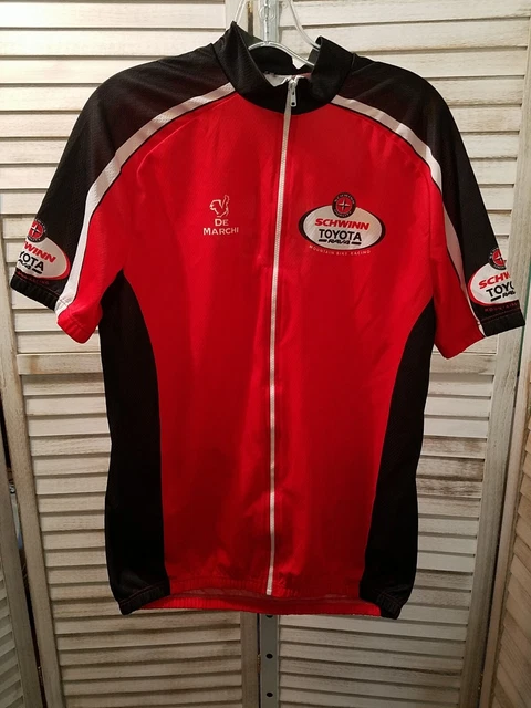 De Marchi Mens Jersey Red Short Sleeve Full Zip Red with Cycling Toyota Schwinn De Marchi Mens Jersey Red Short Sleeve Full Zip Red with Cycling Toyota Schwinn