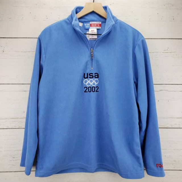 2002 USA Olympics Fleece Jacket Roots Blue Quarter Zip Size M