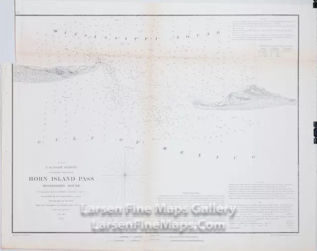 1853 Coast Survey Chart Horn Island Pass Mississippi Sound