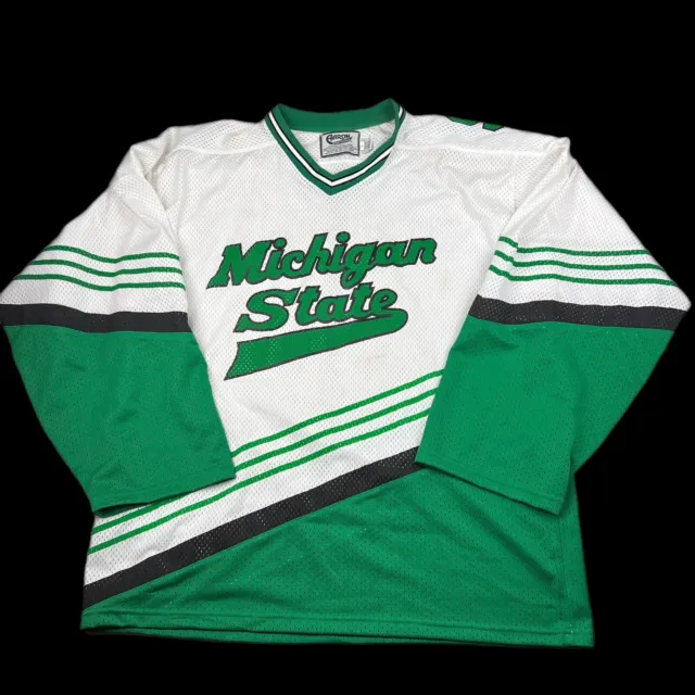 Vintage Michigan State Spartans Hockey Jersey Large Aaron Sportswear Msu Ncaa