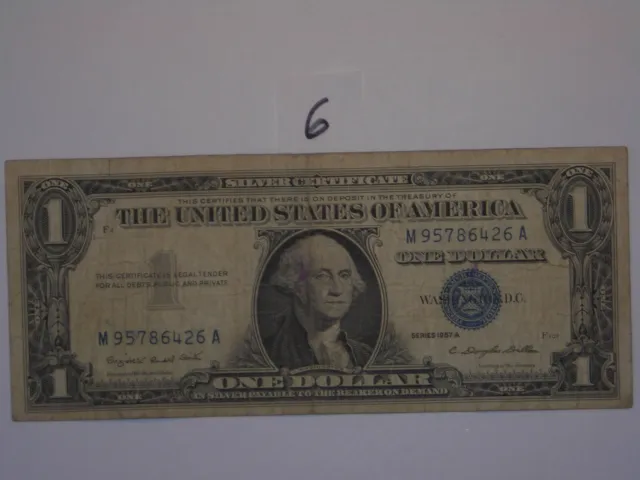 $1 Dollar 1957-A Lot #6 One Dollar Bill Blue Seal Silver Certificate Nice Note