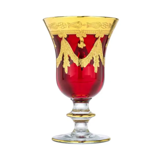 Interglass Italy Crystal Glass - 24K Gold Ruby Red Italian Wine Water Goblet