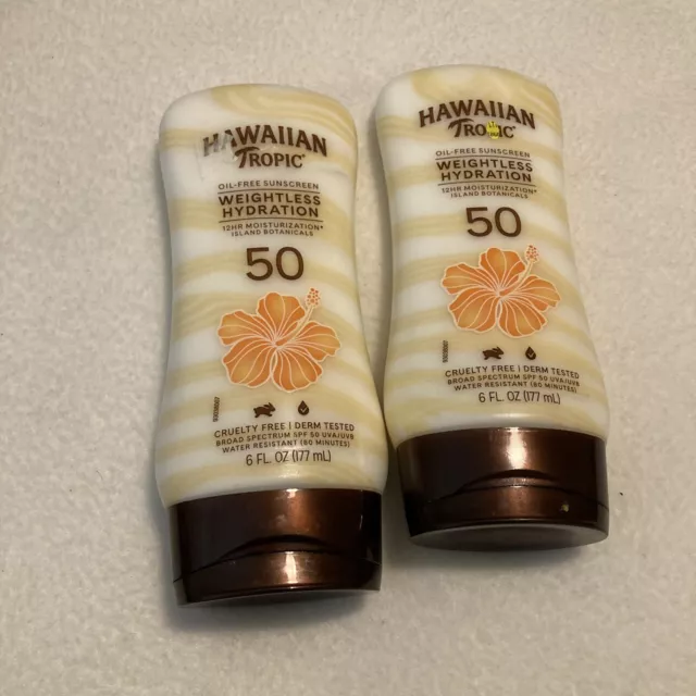 2 Bottles - Hawaiian Tropic Sunscreen SPF50 Silk Hydration Weightless 6oz. each